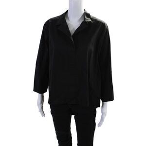 Sandro Ferrone Women's Collared Long Sleeves High Low Hem Blouse Black Size M